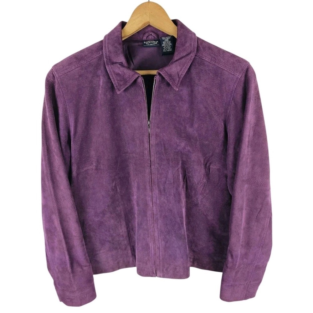 Sonoma Leather PURPLE‎ Suede Full Zip Coat Jacket Women's Large
